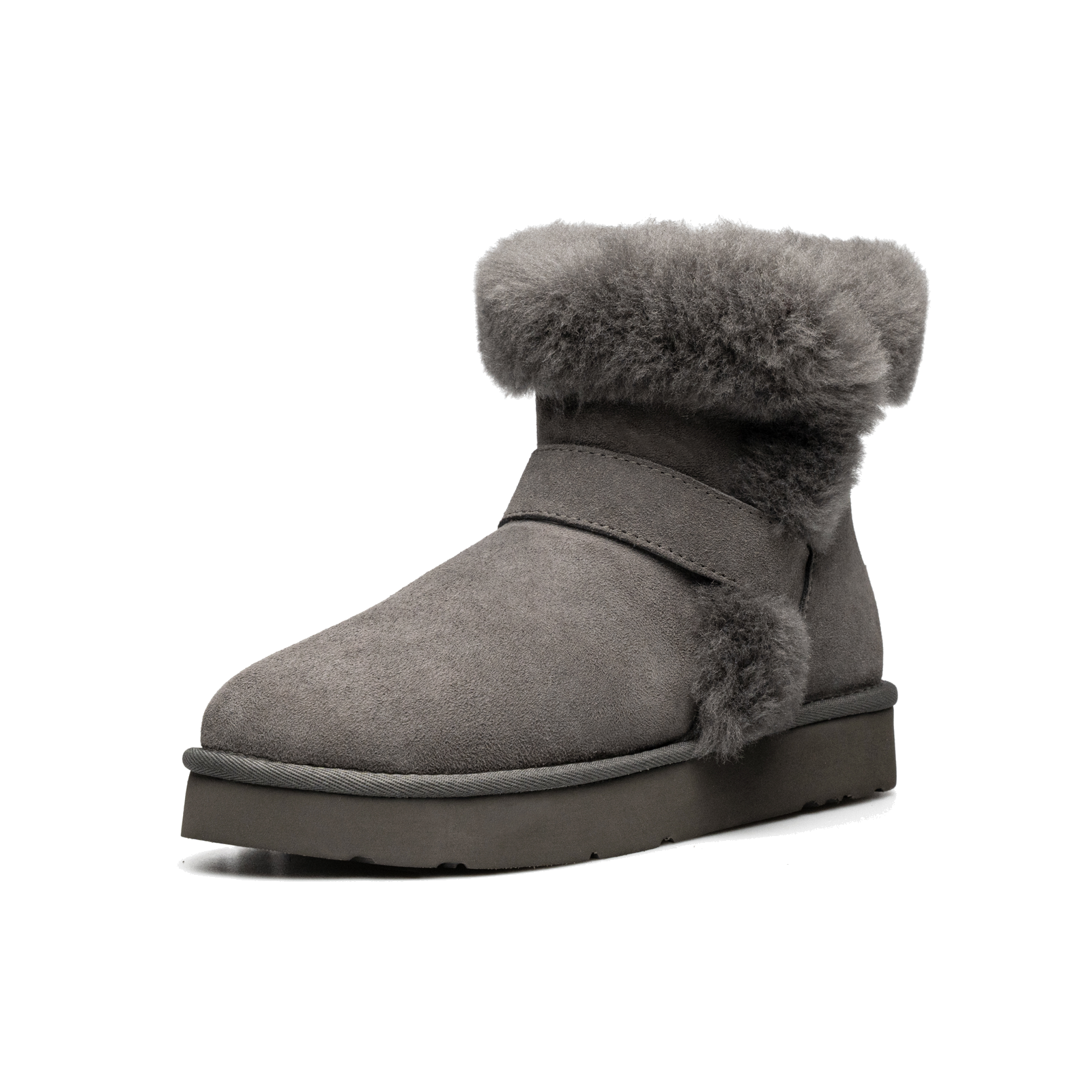 羊皮毛一体翻领搭扣短筒雪地靴 N2106 · 灰色