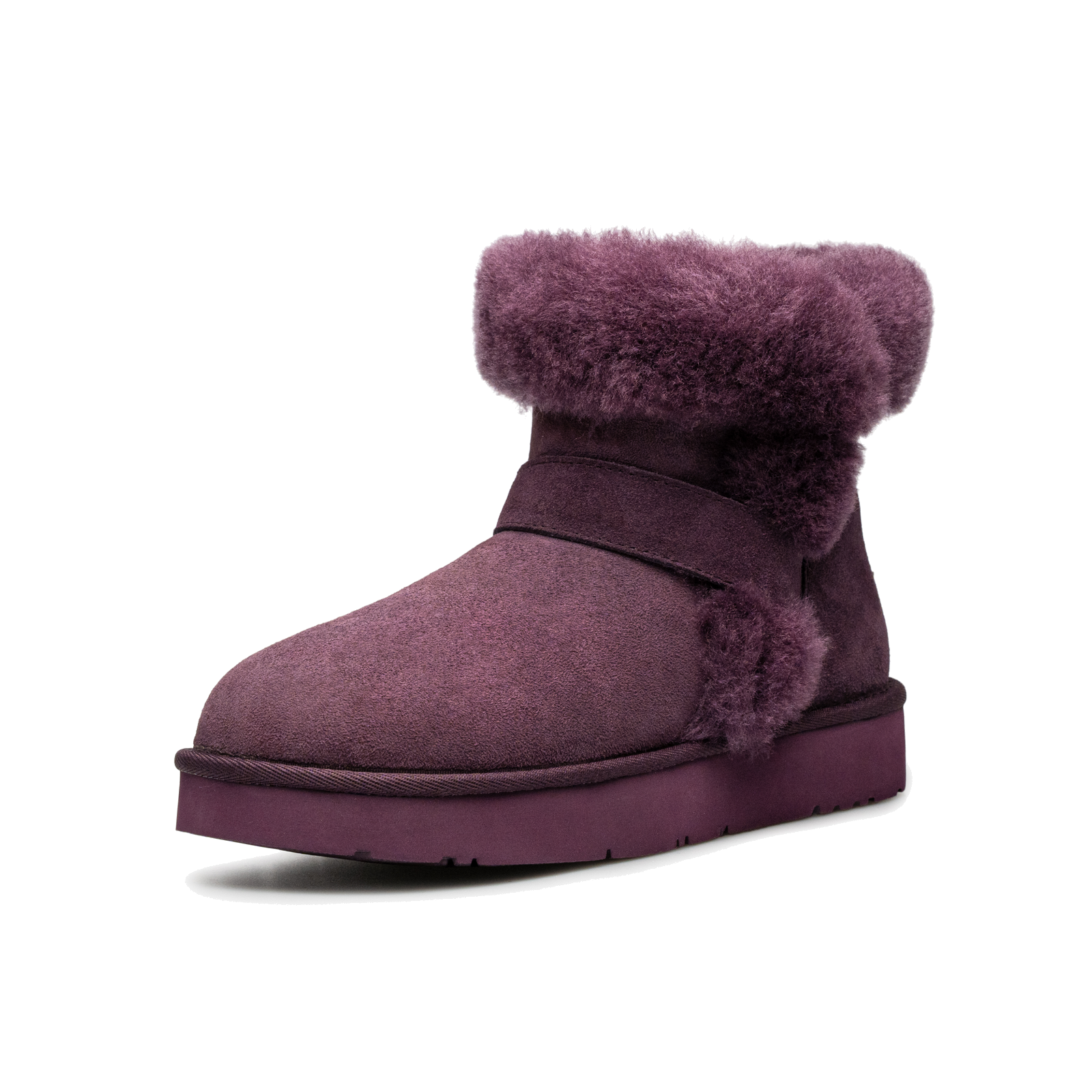 羊皮毛一体翻领搭扣短筒雪地靴 N2106 · 紫色