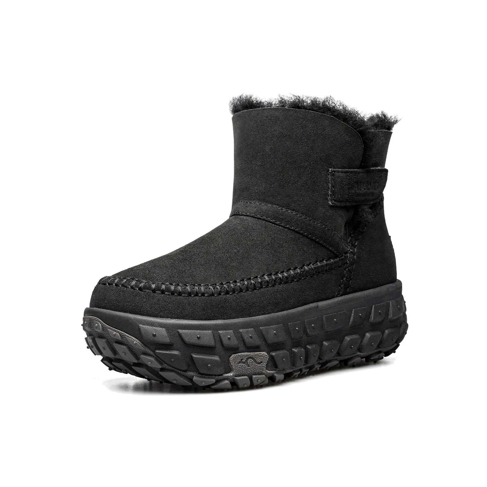 羊皮毛一体翻领厚底短筒雪地靴 N3001 · 黑色
