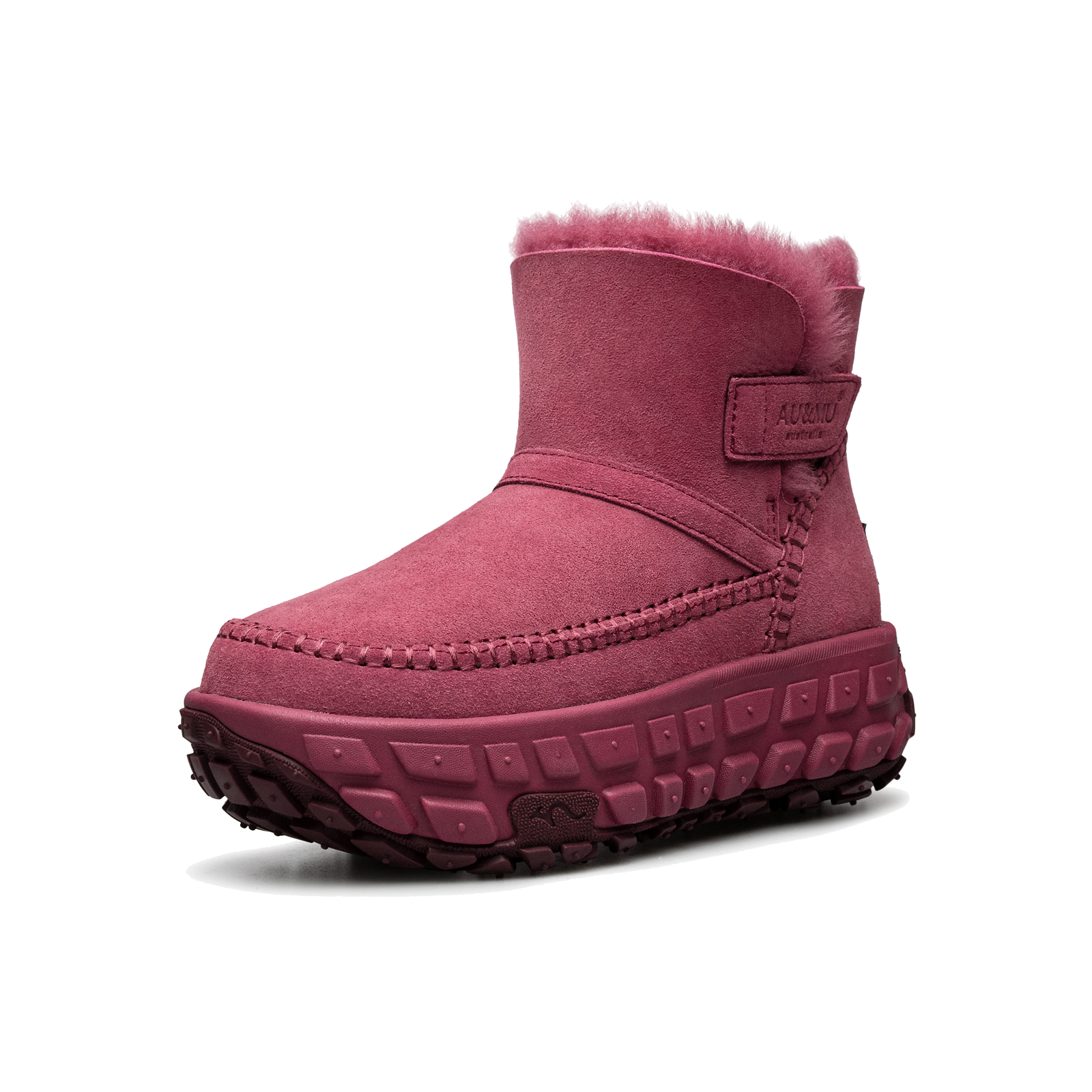 羊皮毛一体翻领厚底短筒雪地靴 N3001 · 红色
