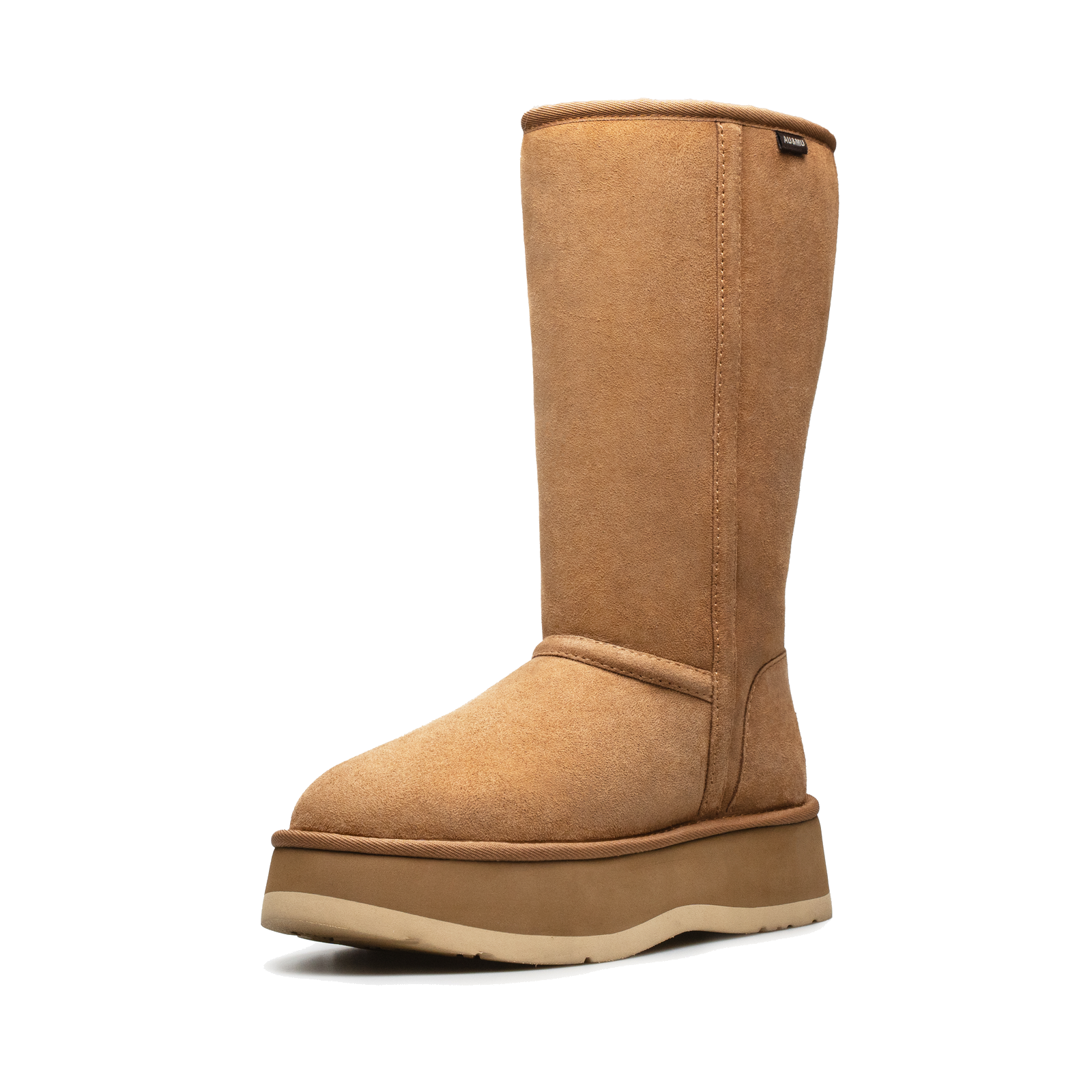 羊皮毛一体长筒厚底雪地靴 N3132 · 栗色